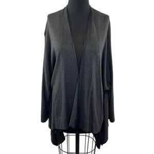Cut 25 Open Front Cardigan Sweater Gray Leather Accents Long Sleeve Size 4